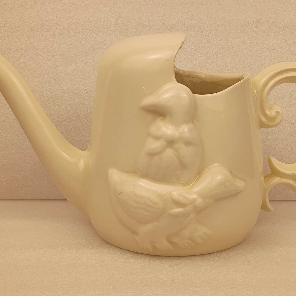 Vintage White Ceramic Duck Planter  Farmhouse  Garden Decor